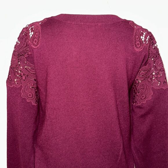 Ted Baker 3 M Tae Burgundy Scoop Neck Merino Wool Shoulder Lace Knit Sweater - Picture 5 of 15